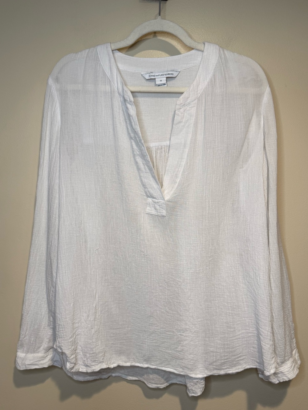 DVF Diane Von Furstenberg Esti Blouse - Tab Sleeve White - 12